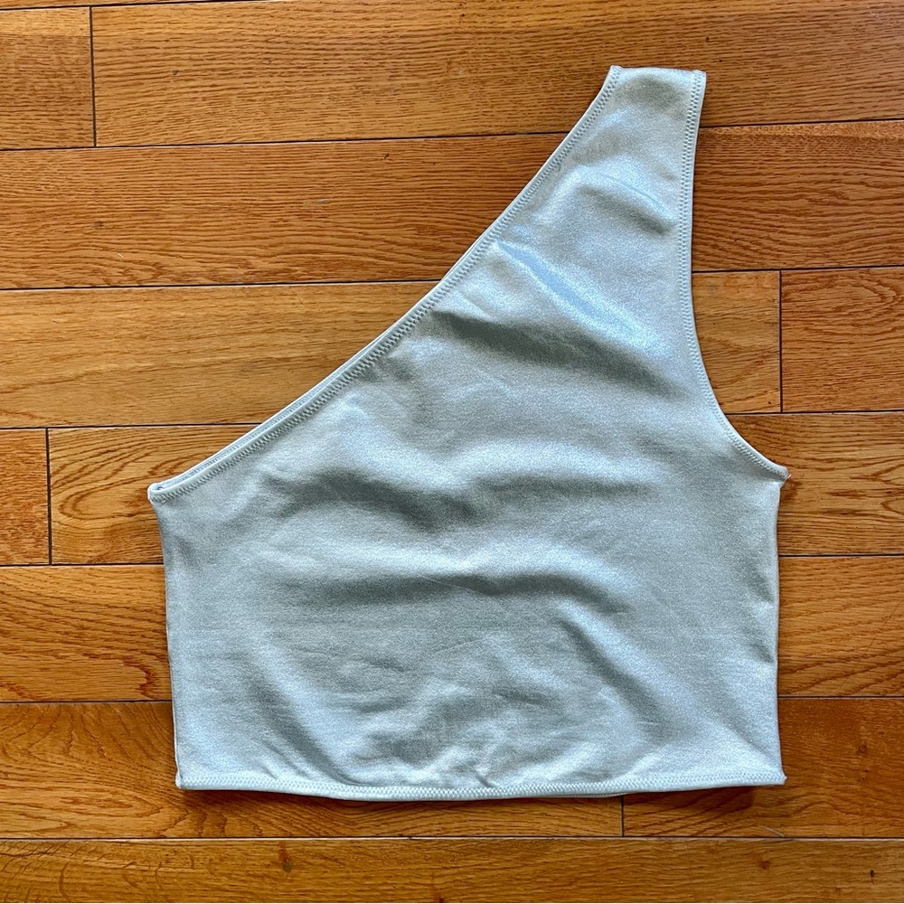 Silver Metallic Zara One Shoulder Crop Top, M/L